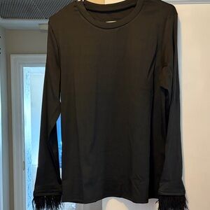 Black Long Sleeve Top with Feather Cuffs